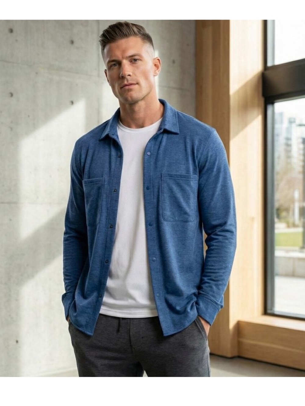 Lululemon Soft knit Overshirt snap button in Heather blue size Small